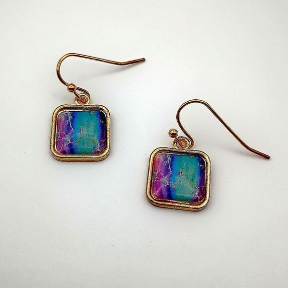 Small Vibrant Pattern Square Earrings - Picture 3 of 3